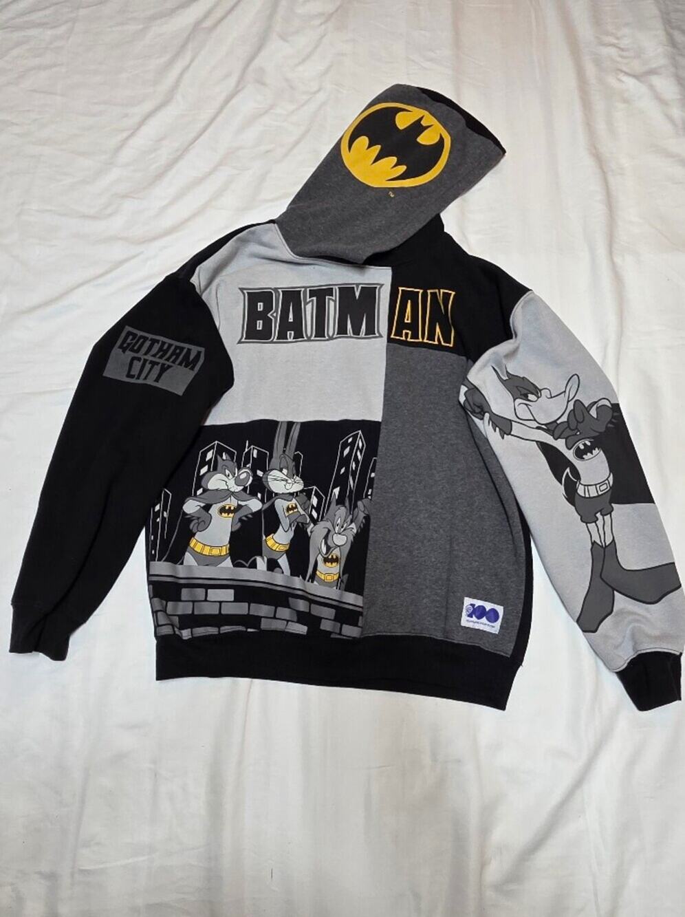Warner Bros. Batman Patchwork Crewneck Sweater - Black, Gray, Yellow